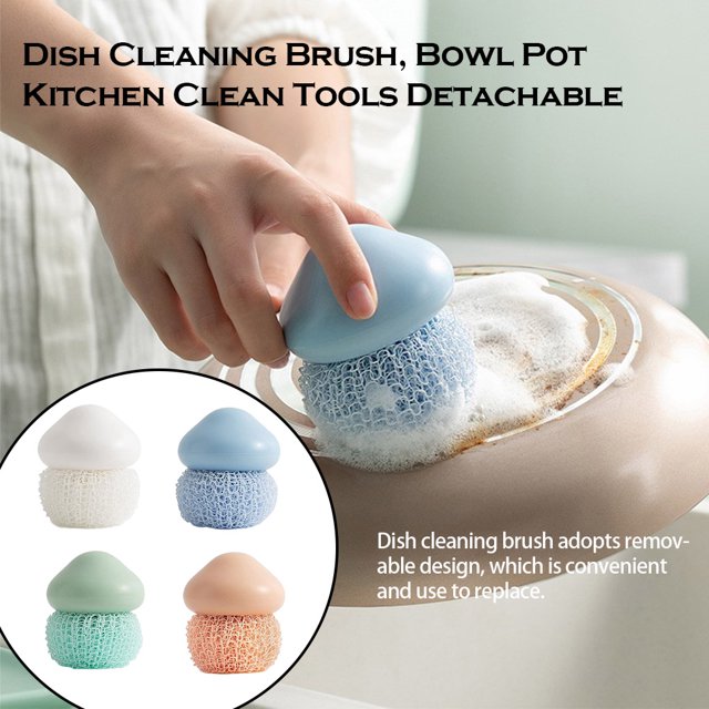 Kitchen Cleaning Brush Bowl Dish Scrubber Scrubber Cookware Accessories Nylon Wire Ball Dining Removable Kitchenware Wash Clean Tools Accessories Pink