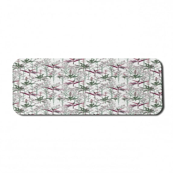 Floral Computer Mouse Pad, Garden Elements Leafy Branches Blossoming on a Plain Background, Rectangle Non-Slip Rubber Mousepad Large, 31" x 12" Gaming Size, Maroon Olive Green, by Ambesonne