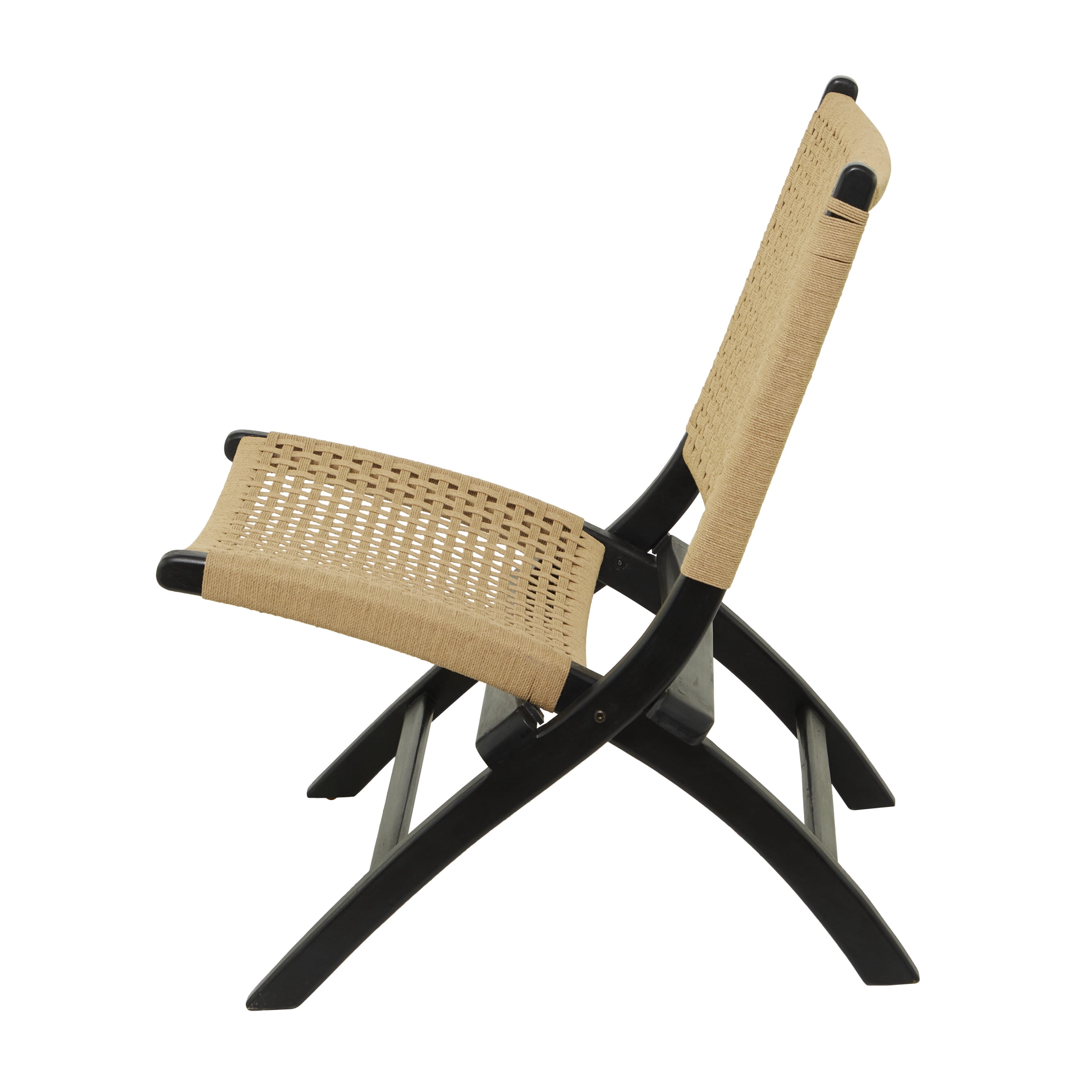 DecMode Contemporary Wood Folding Chair with Polished Black Finish and a Light Brown Woven Seat, 24"W x 34"H