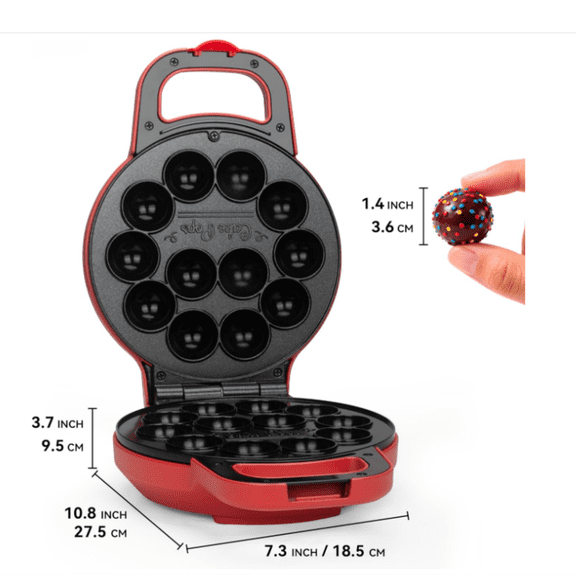 SugarWhisk Flip Cake Pop Maker Machine with Ceramic Coating, Make 12 x 1.4 Inch Cake Pops, Cake Pop Kit Cake Pop Supplies, Snack Machine, Recipe & Brushed Included, Red