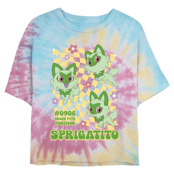 Juniors' Pokemon Checkered Sprigatito Cropped T-Shirt