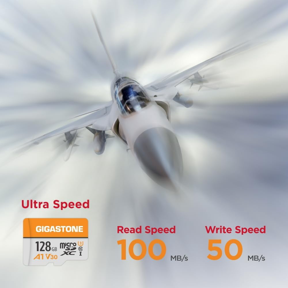 Gigastone 128GB Micro SD Card, 4K Video Pro, GoPro, Surveillance, Security Camera, Action Camera, Drone, 95MB/s MicoSDXC Memory Card UHS-I V30 Class 10 GS-2IN1600X128GBBK-B