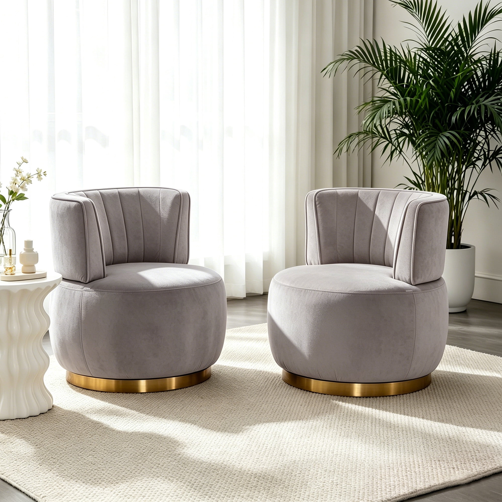 MOONMISS 360° Swivel Barrel Accent Chairs, Round Armchairs with Wide Upholstered, for Living Room, Bedroom, Gray
