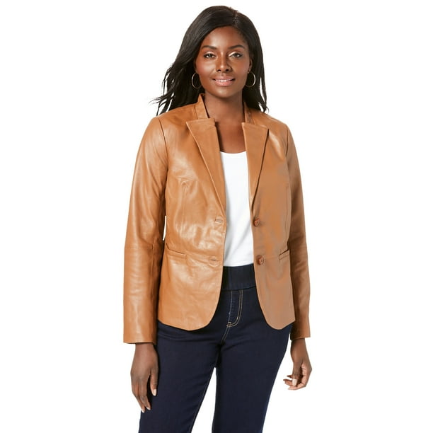 London Women's Plus Size Leather Peplum Jacket Genuine Leather - 28 W, - Walmart.com
