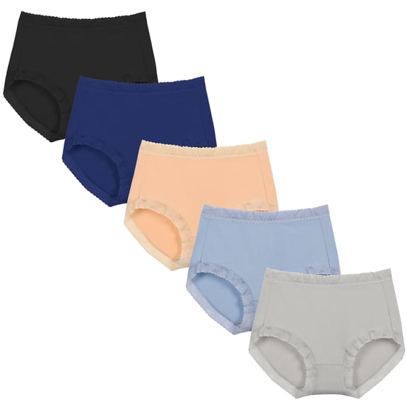 MecTo Womens Cotton Underwear 5 Pack Lace Trim High Waisted Panties Breathable Wicking Briefs