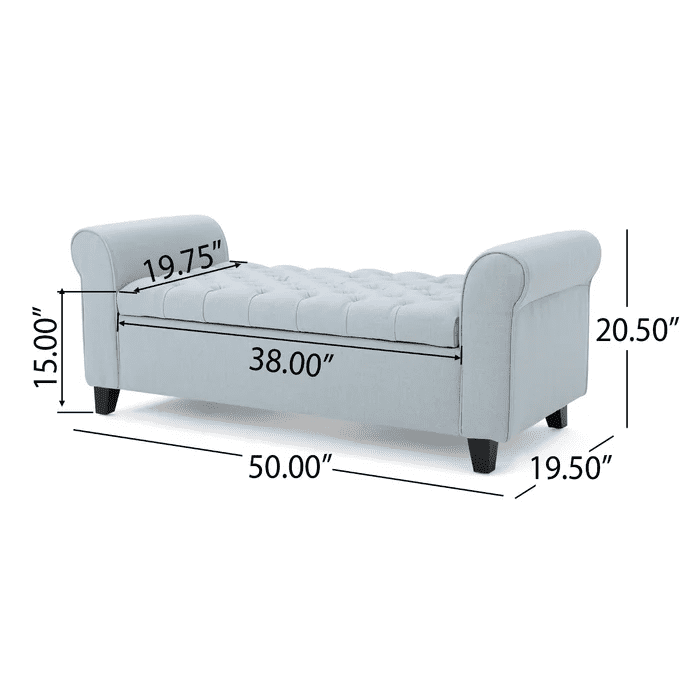 Euroco 50" Fabric Armed Storage Bench, Modern Upholstered Padded Storage Bench for Entryway Bed Foot Entryway, Sky Blue