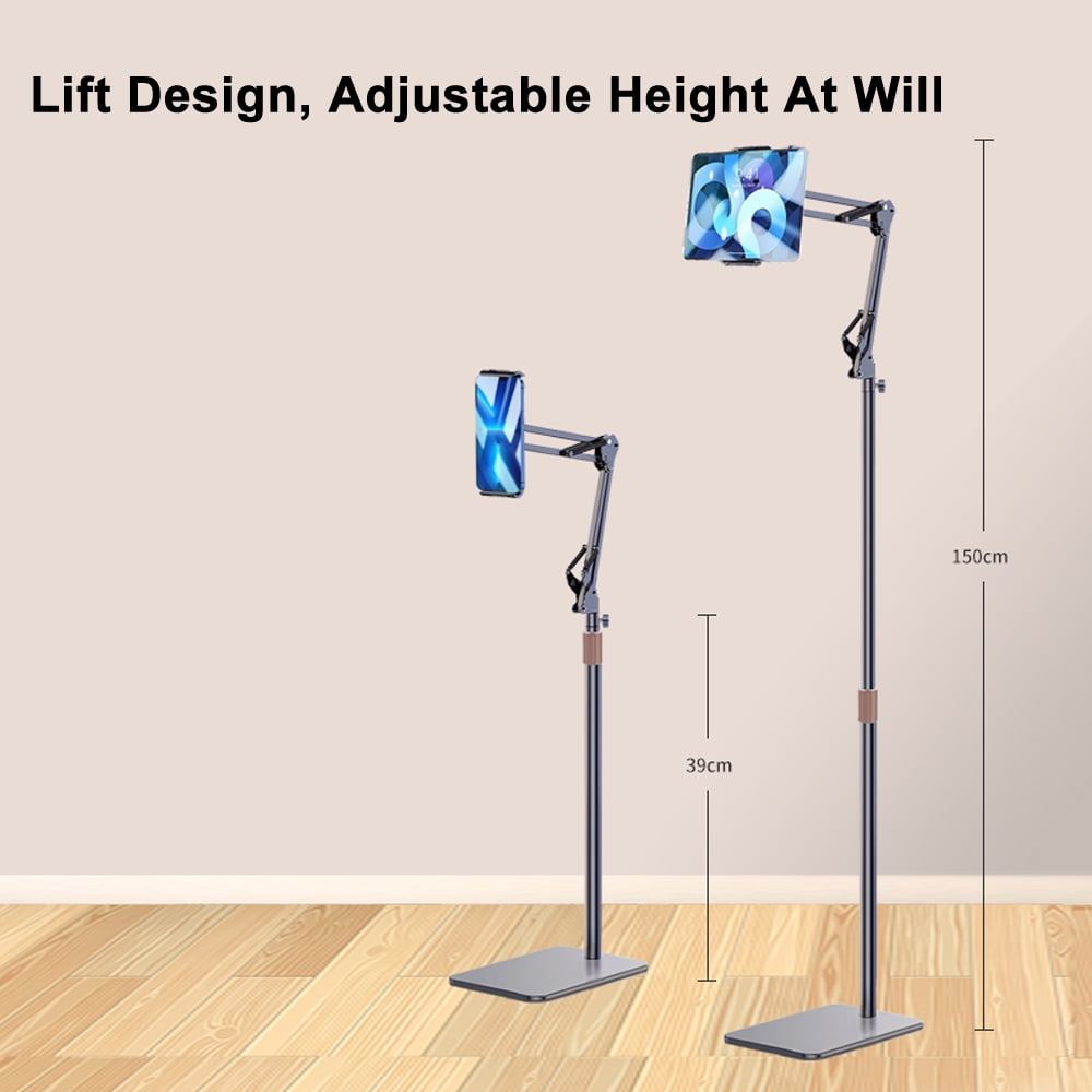 Tablet Floor Stand, Overhead Bed Phone Mount Height Adjustable Arm Stretchable Stand Holder-Black