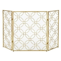 DecMode 53" x 31" Gold Metal Foldable Mesh Netting 3 Panel Geometric Fireplace Screen, 1-Piece