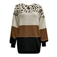 thumbnail image 5 of Conairie Women’s Leopard Printed Striped Sweater Oversized Crewneck Knitted Sweater Long Sleeve Color Block Fall winter Pullover Jumper Tops BrownBrown, 5 of 5