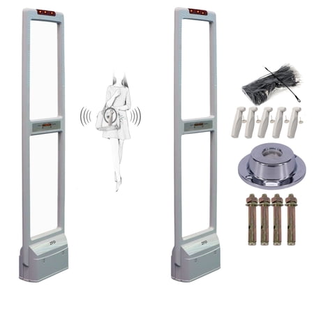 ZFD Super Wider Detection System 58 Khz AM Security Tagging System with 100 Tag 2 Sensors with Sound Light Alarms Retail Anti Theft Systems for Clothing and Supermarket Easy Install 110V