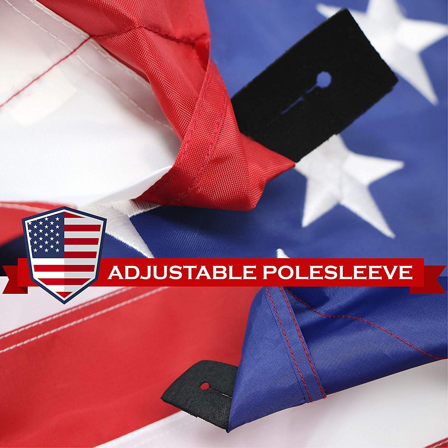 G128 Heavy Duty Sleeve Type, No Pole 2.5x4 ft Embroidered American Flag 210D Polyester No Grommets