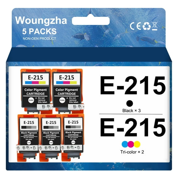 215 Ink Cartridges Combo Pack Compatible Replacement for epson 215 T215 T215120 T215530 Ink Cartridge with WF-100 Printer,5 Pack - (3 Black, 2 Color)