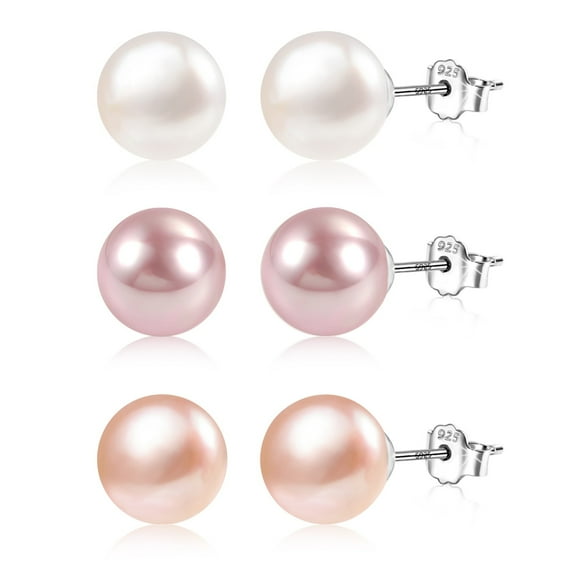 Lancharmed Silver Plated Earrings for Mother,Three Pairs of Pearls Earring Gifts for Mom