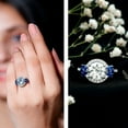 thumbnail image 3 of Rosec Jewels Statement Moissanite Halo Engagement Ring with Lab Blue Sapphire - Circle Ring for Women with Jewelry Box, 18K White Gold, US 11.50, 3 of 9