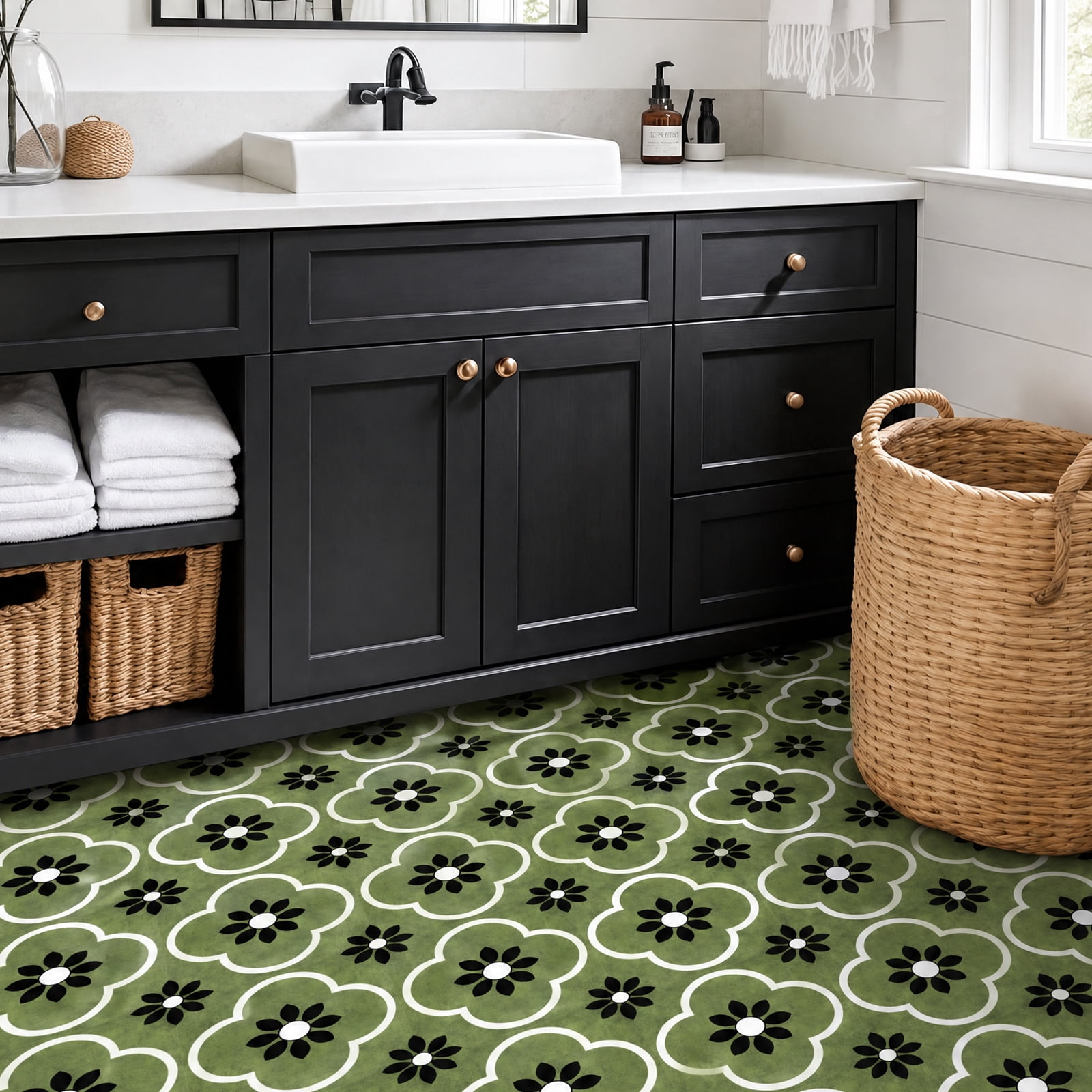 DEWOO Peel and Stick Floor Tile, Peel and Stick Flooring Self Adhesive, Waterproof Vinyl Flooring Suitable for Bathroom, Kitchen, Green(12 x 12 In, 10PCS)