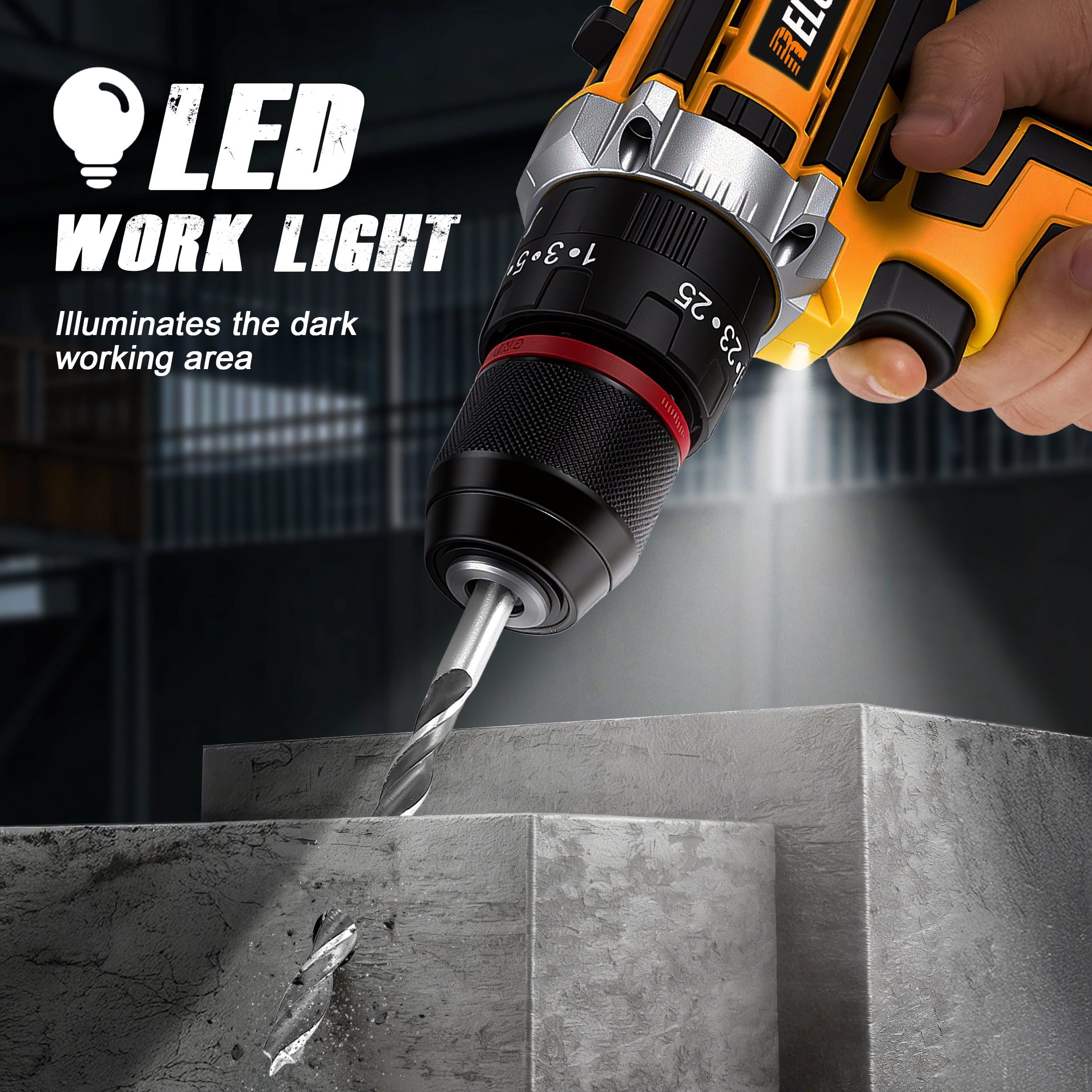 RELOIVE 21V Cordless Drill Driver,Power Drill Set with 2×2000mAh Batteries,4-in-1 Function,45N.m Max Torque,3/8" Keyless Chuck, 25+3 Position