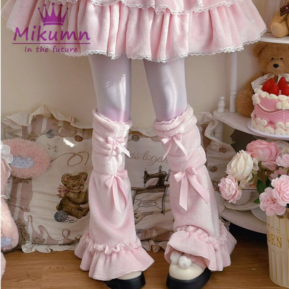 Mikumn Women Leg Warmers White Black Purple Pink Japanese Harajuku Girls Sweet Ruffles Leg Socks Kawaii Lolita Plush Boots Cover Pink One Size