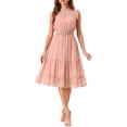 thumbnail image 1 of Vestido de gasa sin mangas para mujer Inspire Chic, con cintura fruncida y estrellas metálicas doradas, vestido de fiesta color rosa polvo, talla L, 1 of 6