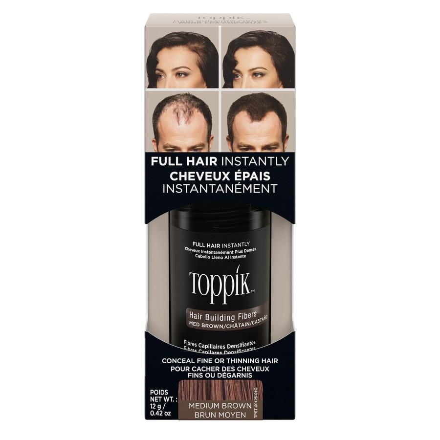 Fibres de croissance capillaire Toppik pour des cheveux instantanément plus volumineux, brun moyen, 12 g, apparence instantanément plus épaisse, 9 nuances pour hommes et femmes