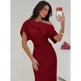 thumbnail image 3 of Burgundy Asymmetrical One-Shoulder Cinched Waist Long Dress For Formal And Party Occasions, 3 of 8