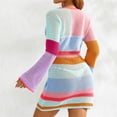 thumbnail image 4 of Women Mini Bodycon Dress Cutout Knitted Contrast Color Stripe Long Sleeve Dress, 4 of 9