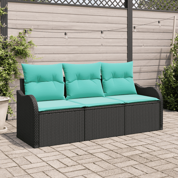 vidaXL 3 Piece Garden Sofa Set with Cushions Black Poly Rattan