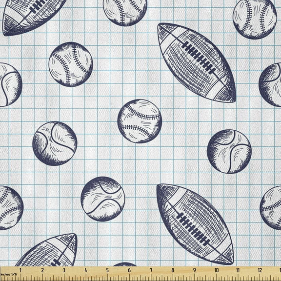 Ambesonne Baseball Fabric by the Yard Microfiber, Checkered Squares Backdrop, 5 Yards, Indigo and Pale Blue
