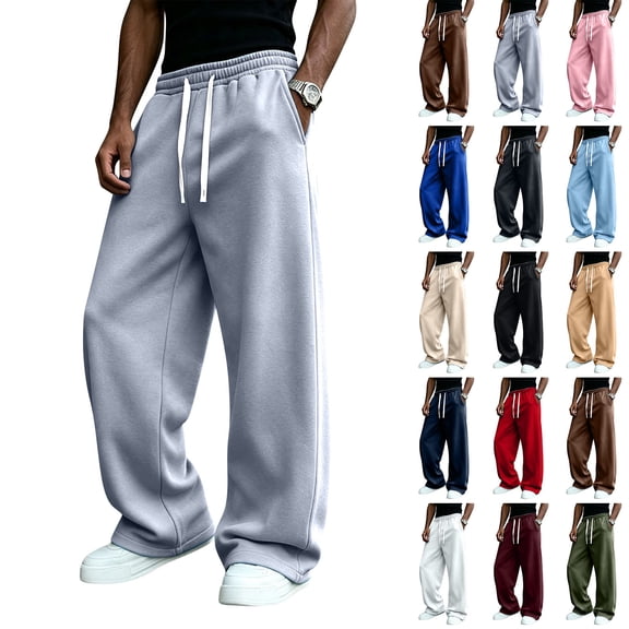 Evdexr Men's Baggy Sweatpants Drawstring Wide Leg Sweat Pants with Pockets Winter 2026 Lounge Hiking Pants Oversized Elastic Waist Loose Fit Trousers S
