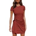 thumbnail image 1 of Robe T-Shirt d'Été pour Femme Décontractée à Manches Courtes 2021 Col Ras du Cou Moulante Froncée à Nouer à la Taille Mini Robes, 1 of 5