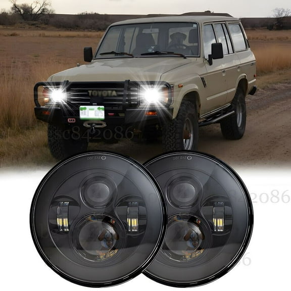Pair 7inch Round Led Headlights For TOYOTA LAND CRUISER FJ40 FJ60 J80 1965-1985