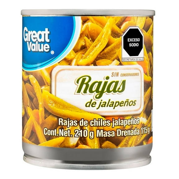 Chiles jalapeños Great Value en rajas 210 g