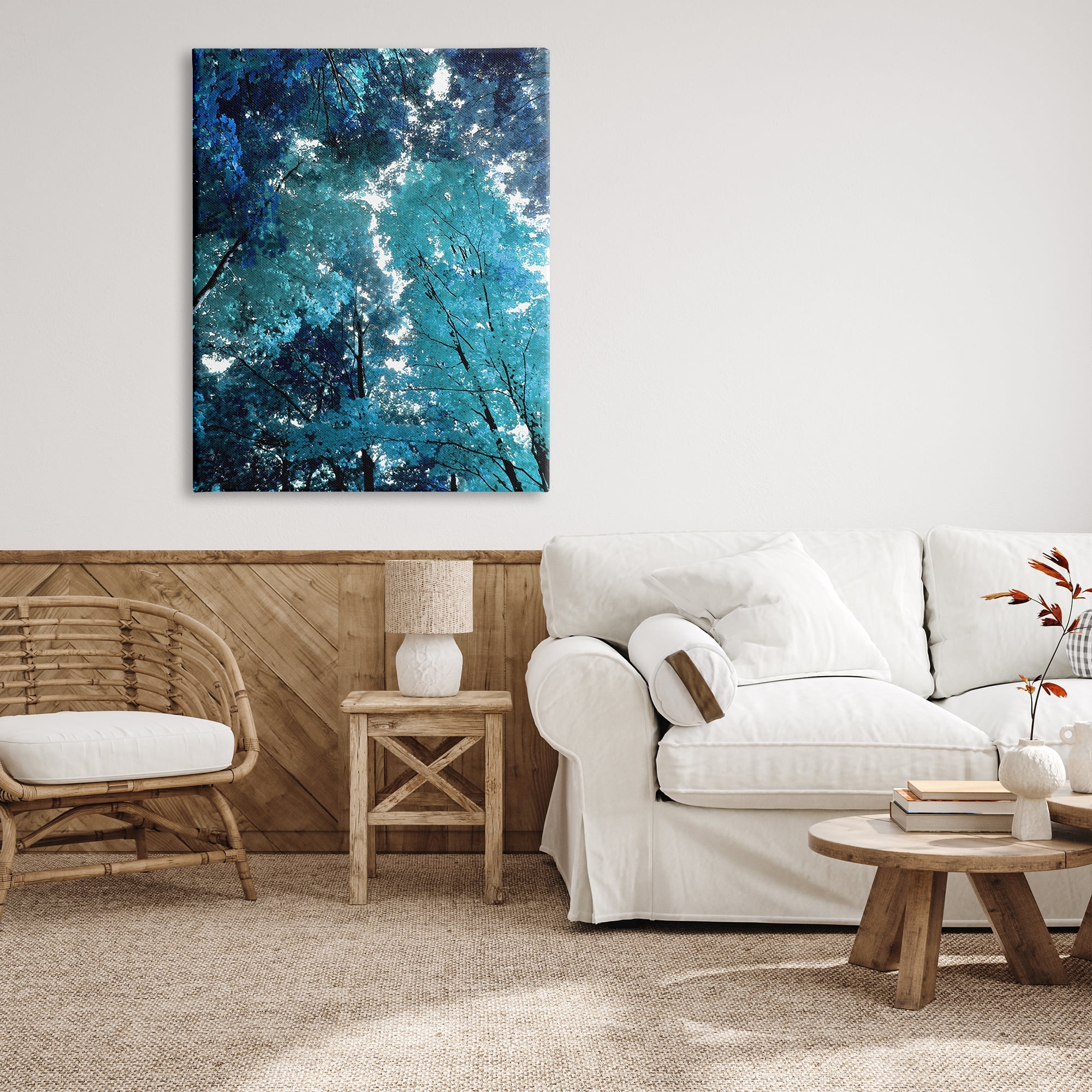 Stupell Industries Modern Blue Forest Trees Nature Painting Gallery Wrapped Canvas Print Wall Art, 36 x 48