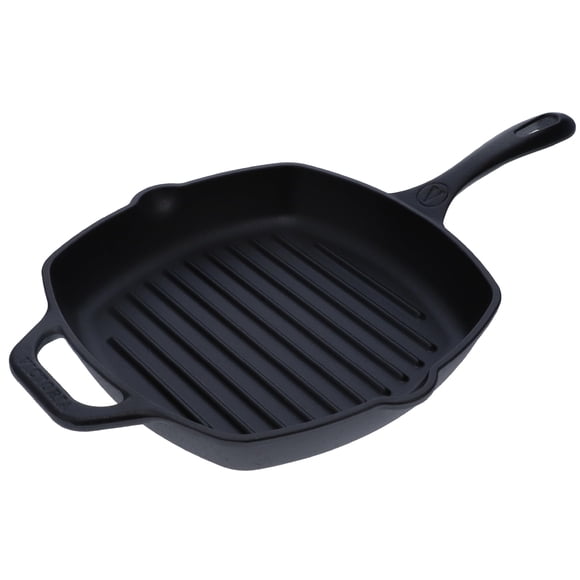 Victoria - Sartén de hierro fundido con mango largo, curado, Negro, Cuadrado, 1
