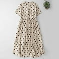 thumbnail image 2 of Fartey Women's Vintage Polka Dot Shirt Dress Casual Short Sleeve Lapel Midi Dresses Flowy Lace Up Belted Waist A-Line Dress with Pockets Beige L, 2 of 7