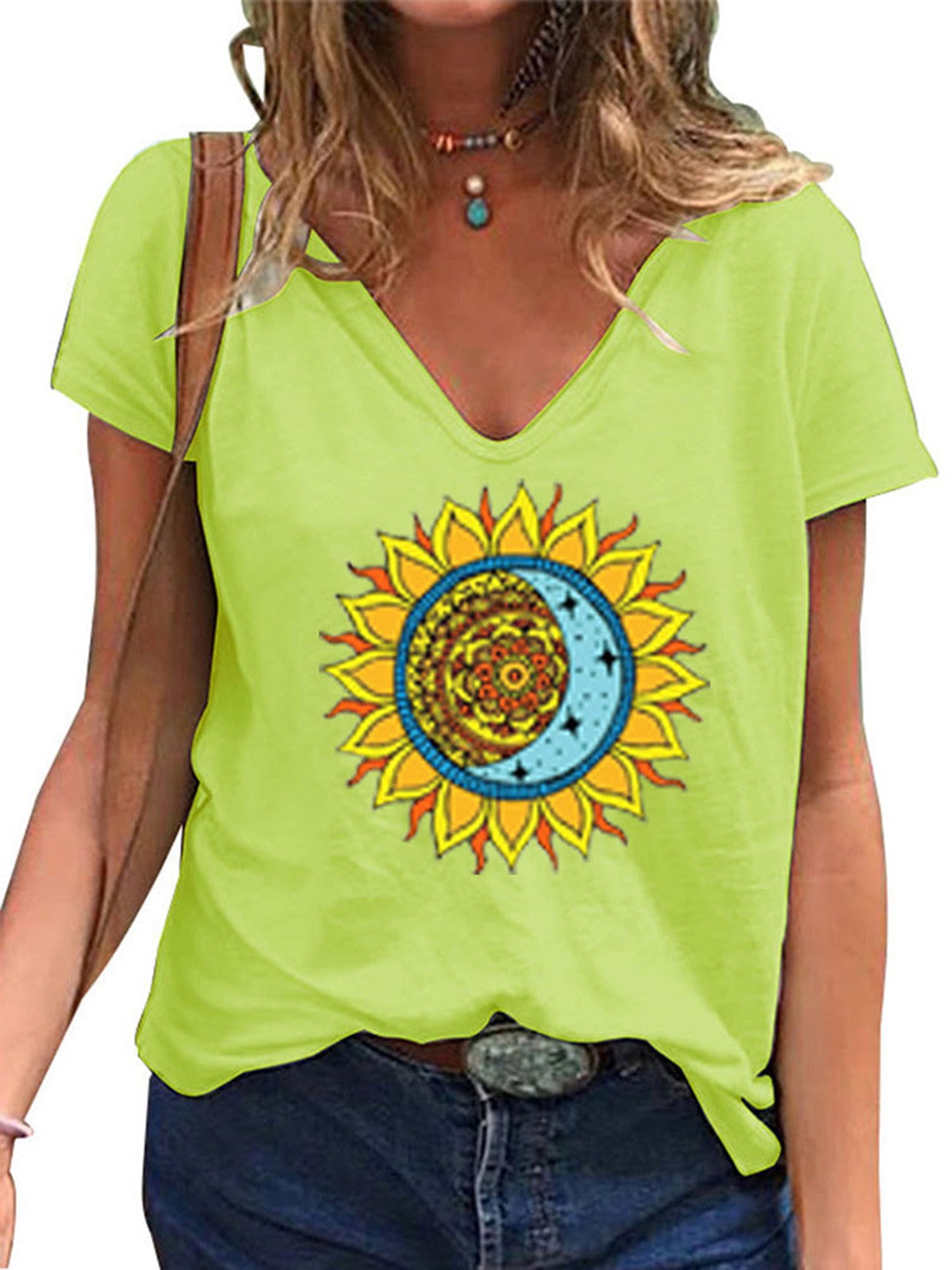 Womens V-Neck Print Short Sleeve T 