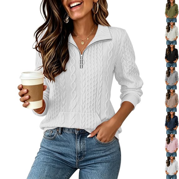 cocolona Womens Half Zip Sweater for Women Pullover Long Sleeve Cable Knit Sweater Dressy Casual Solid Color Fall Sweater
