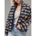 thumbnail image 4 of Chaqueta Acolchada Corta con Estampado Floral Vintage para Mujer, Chaqueta Corta Abierta Al Frente, Ropa de Abrigo Flores Azul Oscuro L, 4 of 10
