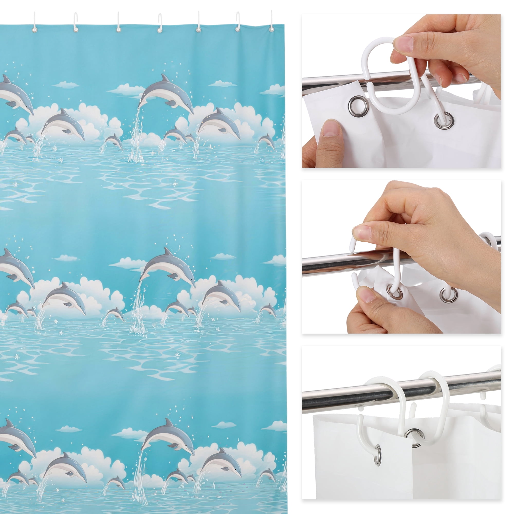 Unique Bargains Durable Shower Curtain Measuring 70.87x78.74 Inches One Piece Dolphin