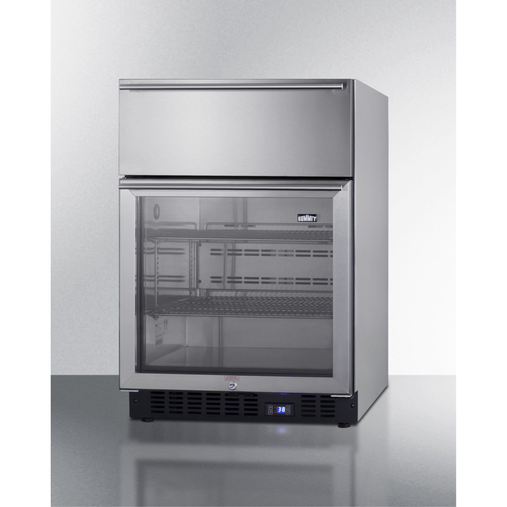 Commercial built-in undercounter glass door refrigerator with top drawer