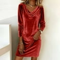 thumbnail image 2 of Tnhcen Women's Plus Size Velvet Dress Long Sleeve Cowl Neck Elegant Casual Fall Winter Dress S - 2XL 100% Polyester Draped Neck Solid Color Maxi Dress for Women Casual Party Outfit, 2 of 9