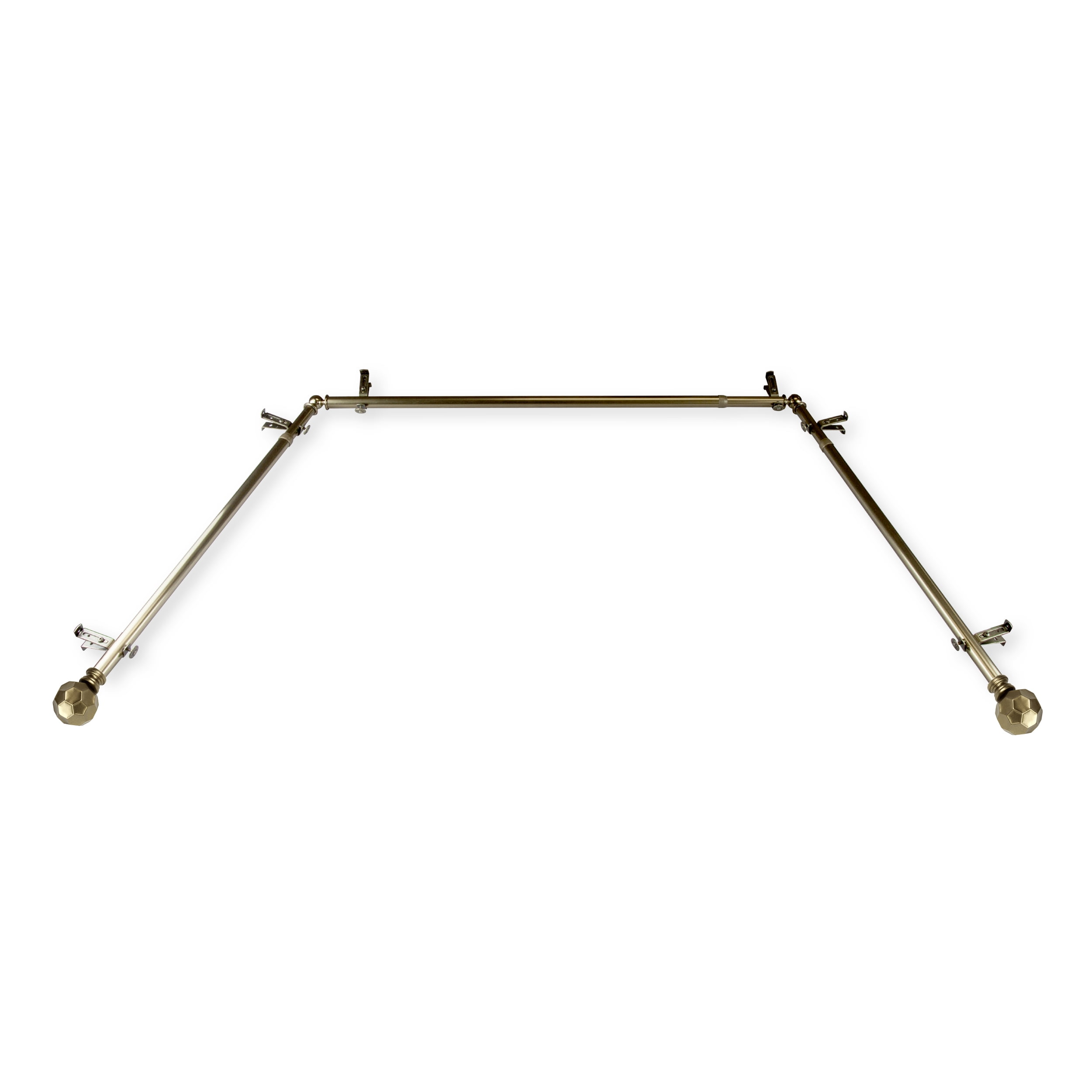 Central Design ABay-90-4 0.8125 in. Remi Bay Window Curtain Rod with Side Rod Extends Upto 20 to 36 in. & Center Rod Extends Upto 38 to 72 in., Antique Brass