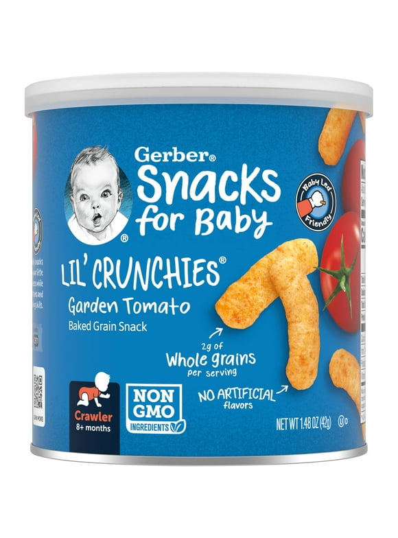 Gerber Snacks for Baby Lil Crunchies Garden Tomato Puffs, 1.48 oz Canister