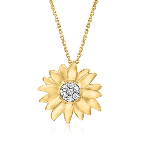 Ross-Simons 0.15 ct. t.w. Diamond Sunflower Pendant Necklace in 18kt Gold Over Sterling, Women's, Adult