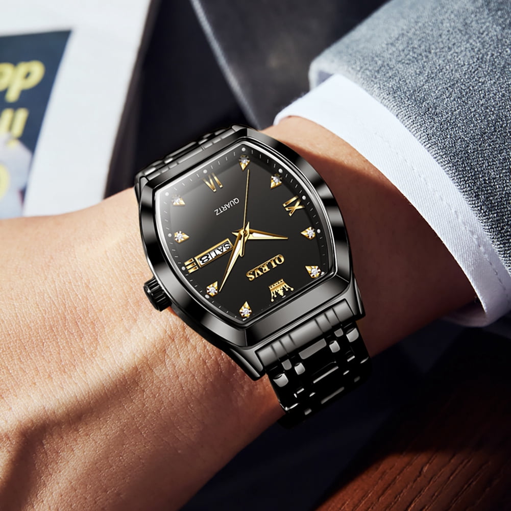 OLEVS Mens Watches Square Business Dress Diamond Analog Quartz Date Luxury Watches for Men Dress Casual Stainless Steel Waterproof Luminous Mens Wrist Watches Gifts Reloj para Hombre Gold/Black Dial