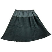 Mogul Womens Black Ethnic Rayon Midi Flirty Skirt