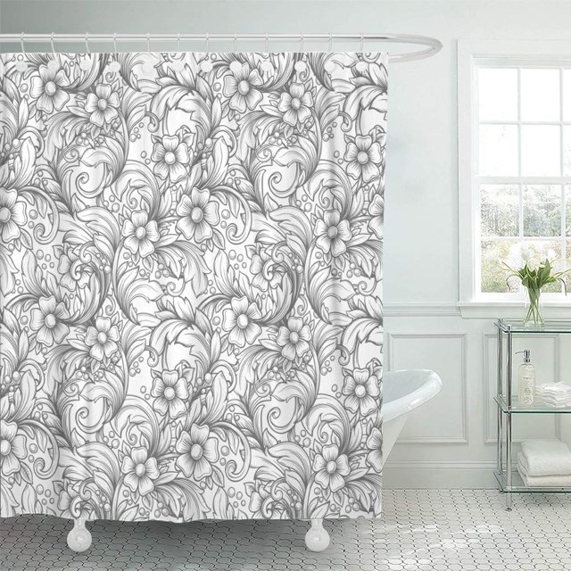Cortina de Ducha ABPHQTO Abstracto Vintage Floral Botánico Ramo Dibujo 160x180 cm