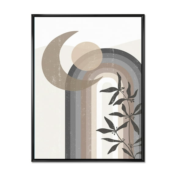 Designart 'Abstract Moon and Sun In Gray and Blue' Modern Framed Canvas Wall Art Print