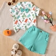 thumbnail image 2 of Curuila Toddler Boys Girls Outfit Set Short Sleeve Easter Prints Lapel Button Down T Shirt Tops With Shorts Gentleman Two Piece Set Sky Blue Size 6-12 Months, 2 of 7