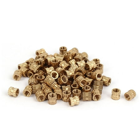 Knurled Nut Brass Unique Bargains M4 x 5mm Brass Injection Molding Knurled Threaded Insert Embedment Nuts 100PCS ()