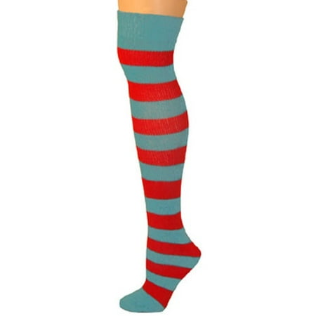 AJs - Adults Striped Knee Socks - Turquoise/Red - Walmart.com